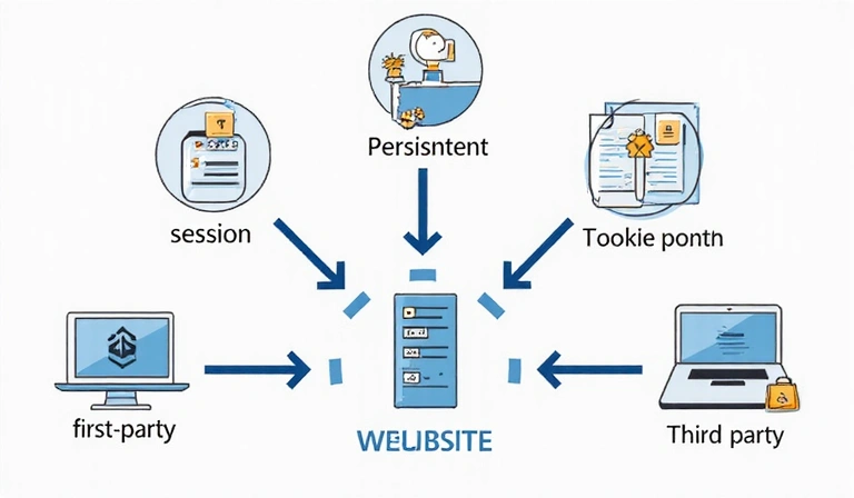 Illustration of various types of cookies and their data flow
